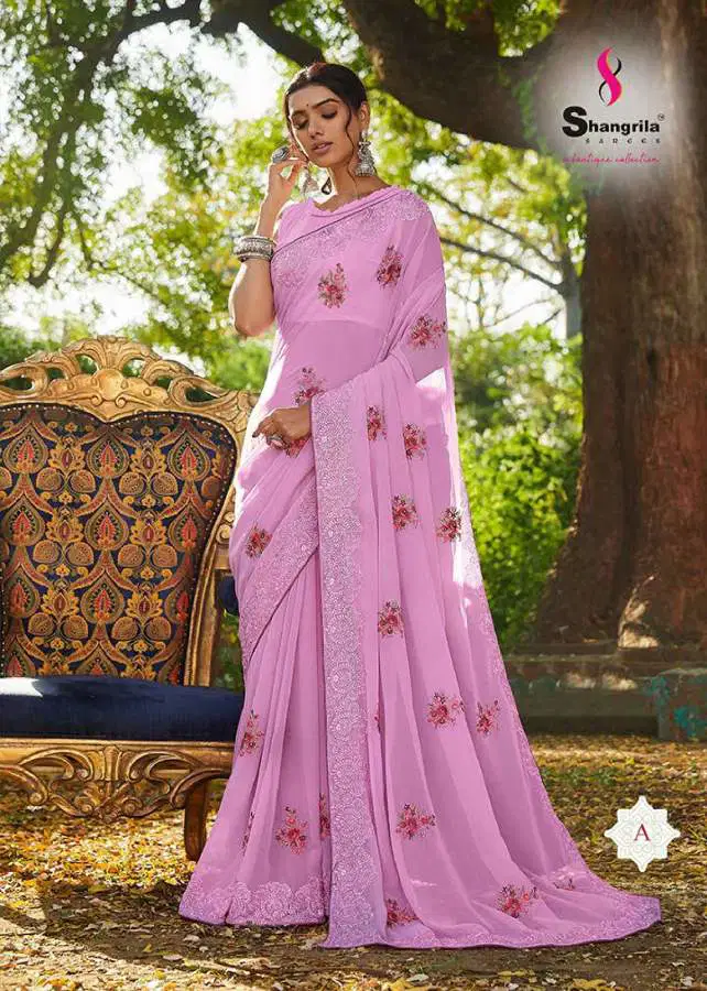 Shangrila Nikhar Stylish Fancy Designer Festive Wear Georgette Embroidery Saree Collection